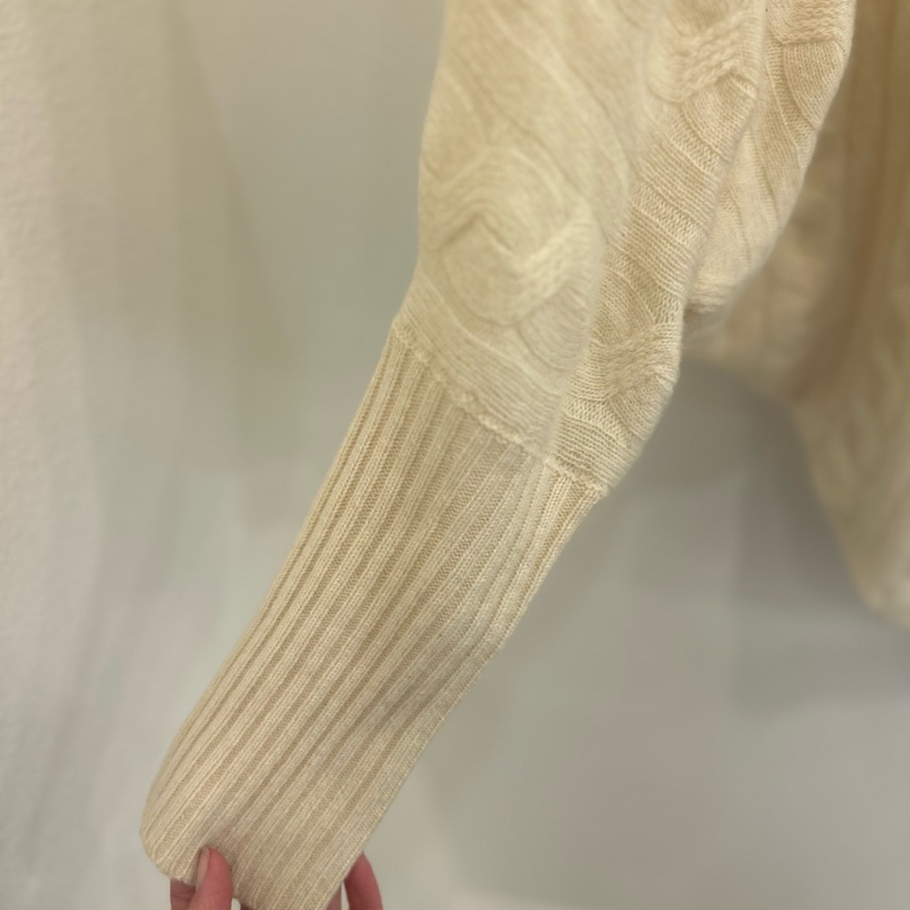 White + Warren Dolman Sleeve Cable Knit Cardigan Sweater in ivory cashmere M/L - Picture 7 of 8